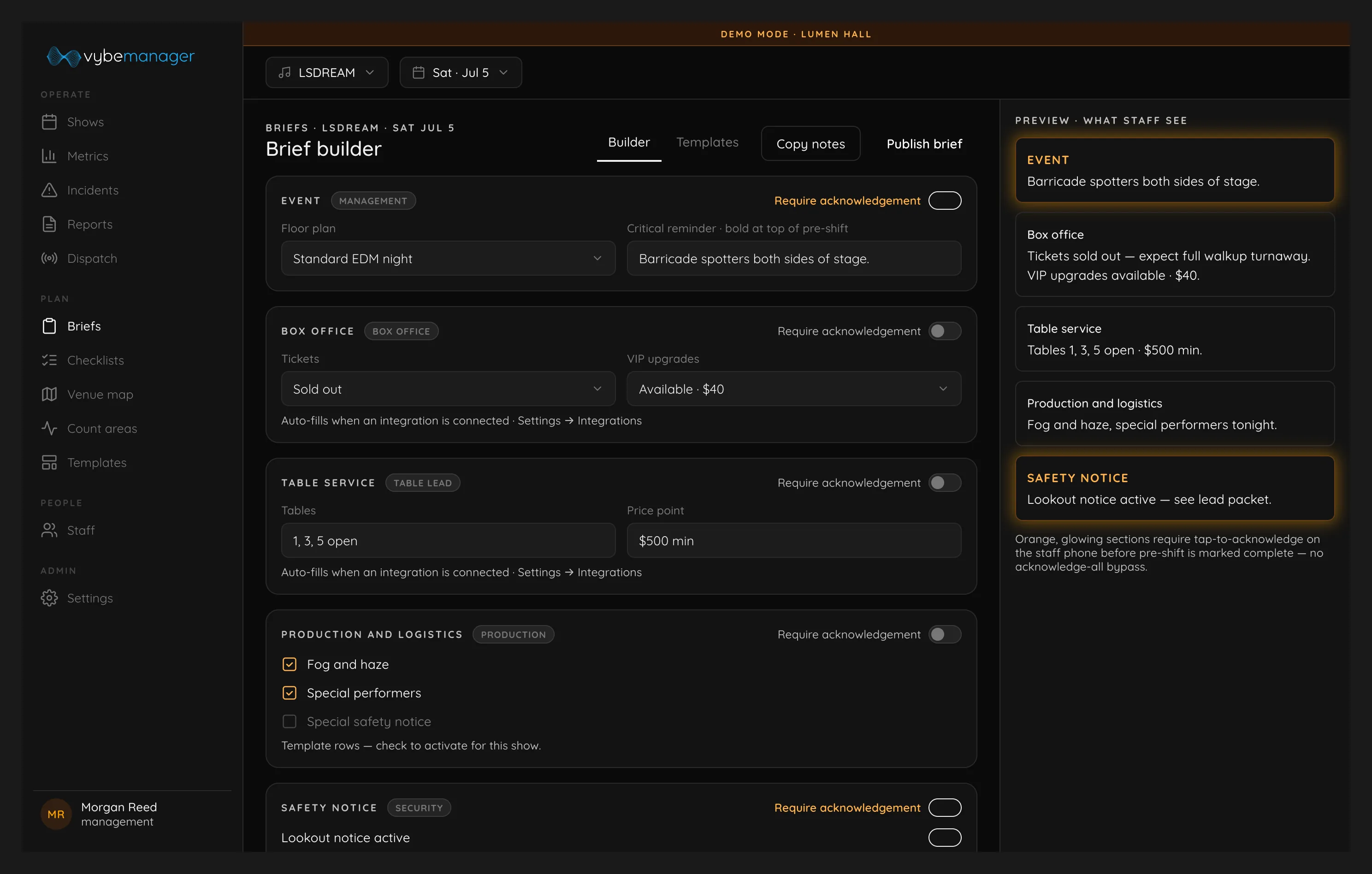 vybemanager brief builder